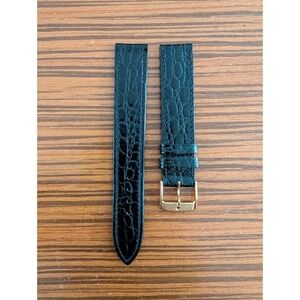 Vtg Unused Swiss Movado 17mm R Black Calfskin Leather Watch Strap Gold Buckle